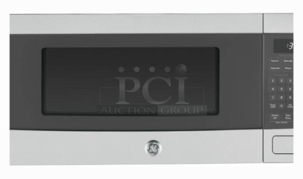 GE Profile 1.1 Cu. Ft. Countertop Microwave Oven, model PCHK11S1WSS, stainless steel, digital keypad, sleek design.