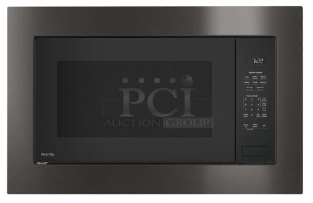 GE Profile 2.2 cu. ft. Built-In Sensor Microwave Oven, Model PCWK22U1WDD, Gray; digital display, sleek finish.