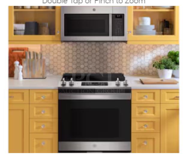 GE 1.9 cu. ft. Over-the-Range Sensor Microwave Oven, Stainless Steel, Model JVM7195RWSS, mounted above stove.