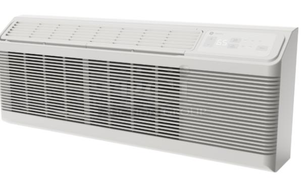 GE Zoneline® 12,000 BTU PTAC Unit, Model AZES12DCXXA, white, fixed-speed, corrosion protection, digital controls.