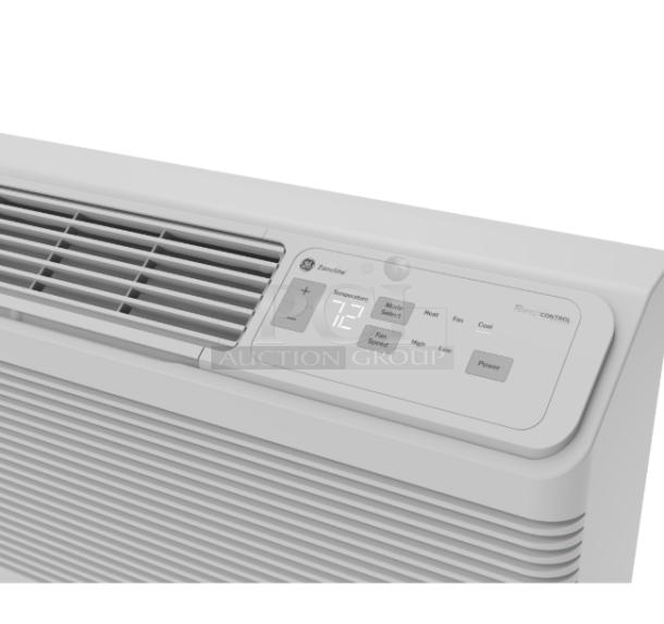 GE Zoneline® 12,000 BTU PTAC Unit, Model AZES12DCXXA, features cooling/electric heat, corrosion protection, and digital controls.