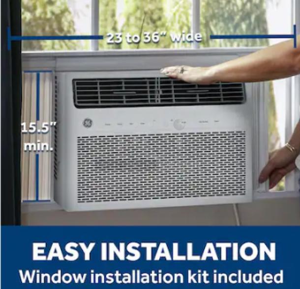 BRAND NEW GE 14,000 BTU Smart Window Air Conditioner, model AWFS14WWL, for large rooms up to 700 sq. ft, easy installation kit included.