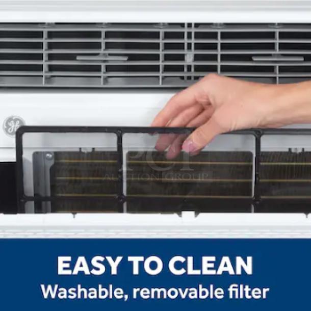 BRAND NEW SCRATCH AND DENT GE® 14,000 BTU Smart Window Air Conditioner, white, removable filter shown; Model AWFS14WWL.