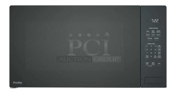 GE Profile 2.2 Cu. Ft. Built-In Sensor Microwave Oven, Model PCWK22U1WBB, black finish, digital display, control panel features.