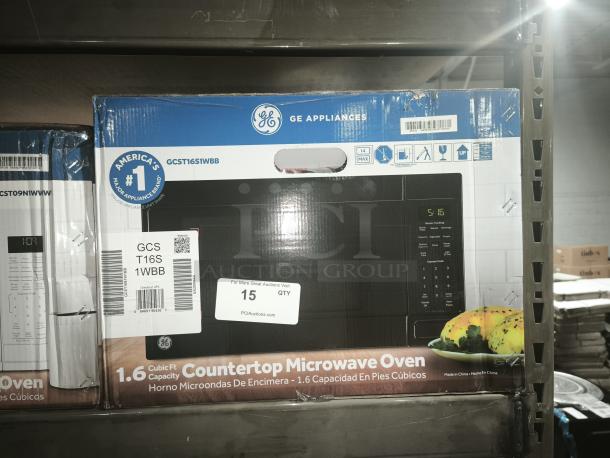 BRAND NEW GE® 1.6 Cu. Ft. Countertop Microwave Oven, Model GCST16S1WBB, scratch and dent, in original packaging.