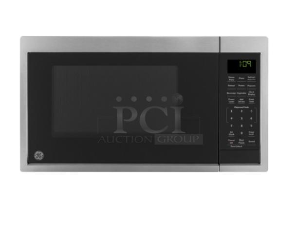 GE® 0.9 Cu. Ft. Countertop Microwave Oven, Model GCST09N1WSS. Stainless steel finish, digital control panel.