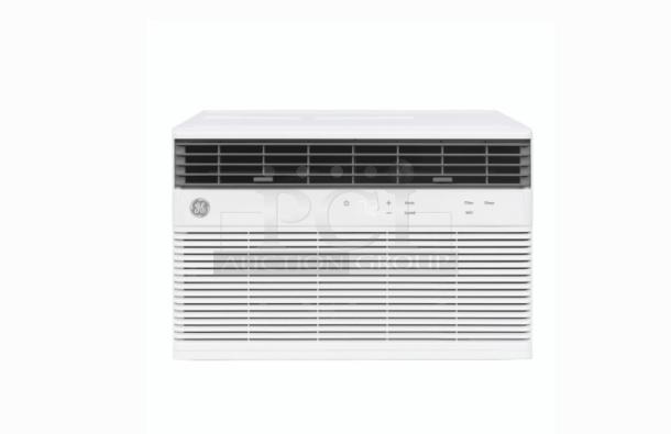 GE® 10,000 BTU Smart Electronic Window Air Conditioner, model awcs10wwf, for rooms up to 450 sq. ft., white.