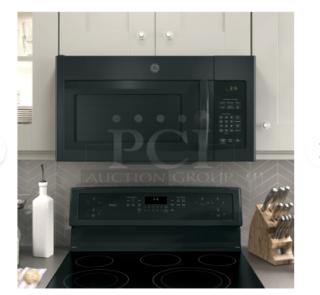 GE 1.6 Cu. Ft. Over-the-Range Microwave Oven, Model JNM3163DJBB, black finish, digital controls, installed above stove.