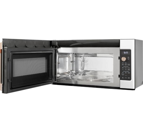 Café CVM517P4RW2 1.7 Cu. Ft. Convection Microwave, Matte White, scratch and dent, with Air Fry, Sensor Cook, 300 CFM fan.