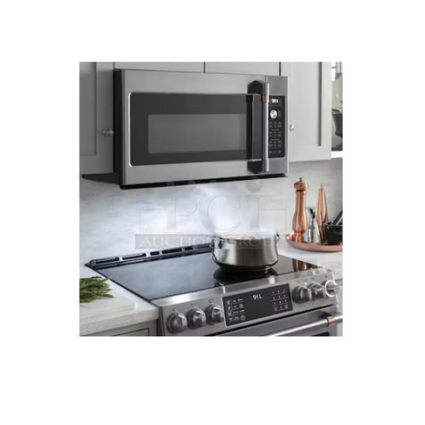 BRAND NEW SCRATCH AND DENT CAFE™ 2.1 Cu. Ft. Over-the-Range Microwave Oven, Model CVM521P2MS1, stainless steel.