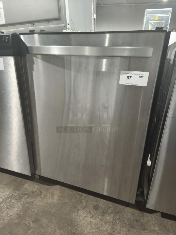 Kenmore Elite 63013913010 dishwasher, stainless steel finish, modern design, visible auction tag, good condition.