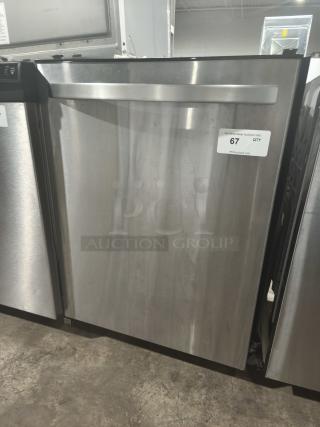 Kenmore Elite 63013913010 dishwasher, stainless steel finish, modern design, visible auction tag, good condition.