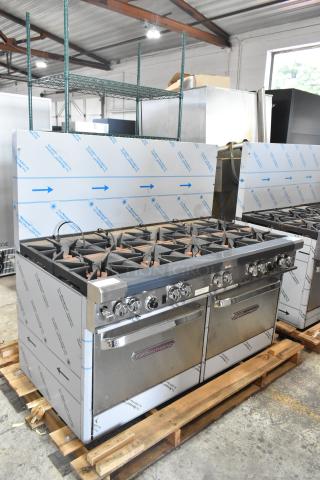 Brand new 2021 Southbend 4601DD stainless steel commercial range, 10 burners, 2 ovens, natural gas, with backsplash.