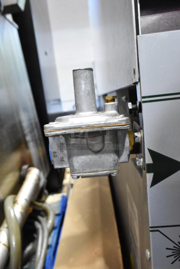 Stainless steel gas connector component attached to the side of a Southbend 4601DD commercial range, new condition.