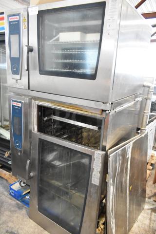 Two 2019 Rational SCCWE62/SCCWE102 stainless steel convection ovens, electric-powered, 480V, 3-phase.