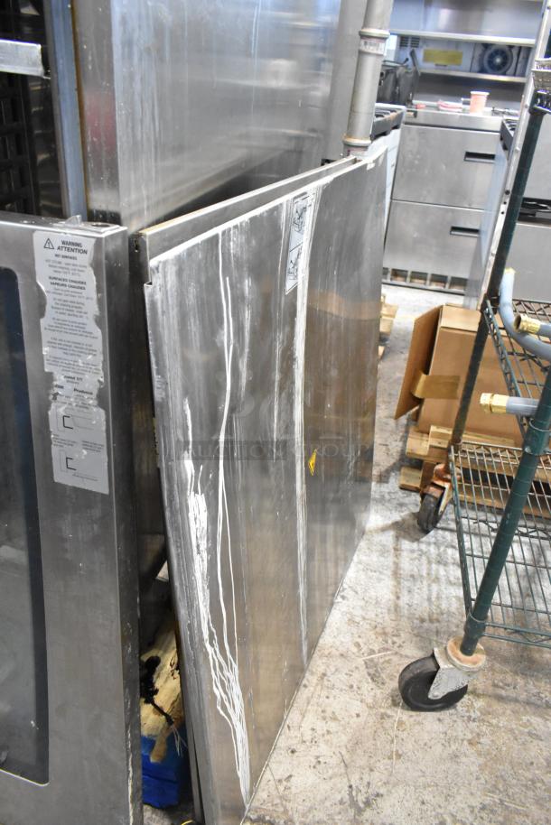 2019 Rational SCCWE62/SCCWE102 stainless steel convection ovens, 480 volts, 3 phase. Visible usage marks, industrial setting.