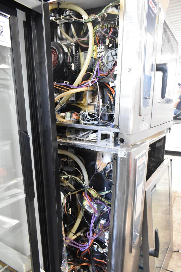2019 Rational SCCWE62/SCCWE102 SelfCookingCenter stainless steel convection ovens. 480V, 3 Phase, interior wiring visible.