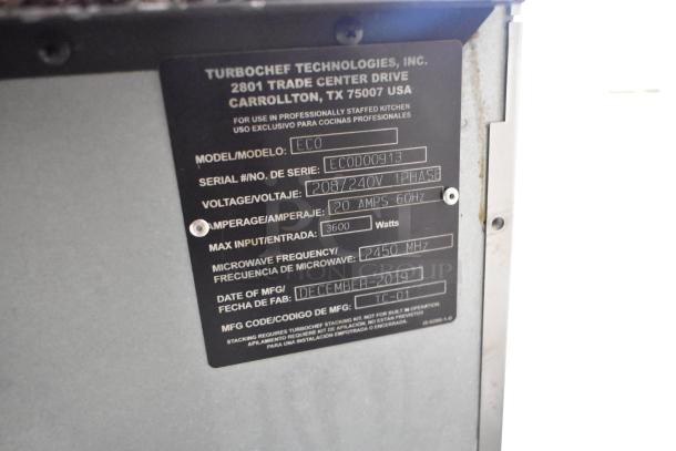 2019 Turbochef ECO rapid cook oven, stainless steel, electric, 208/240V, 1 phase, model ECO, serial ECOD00913, 3600W.