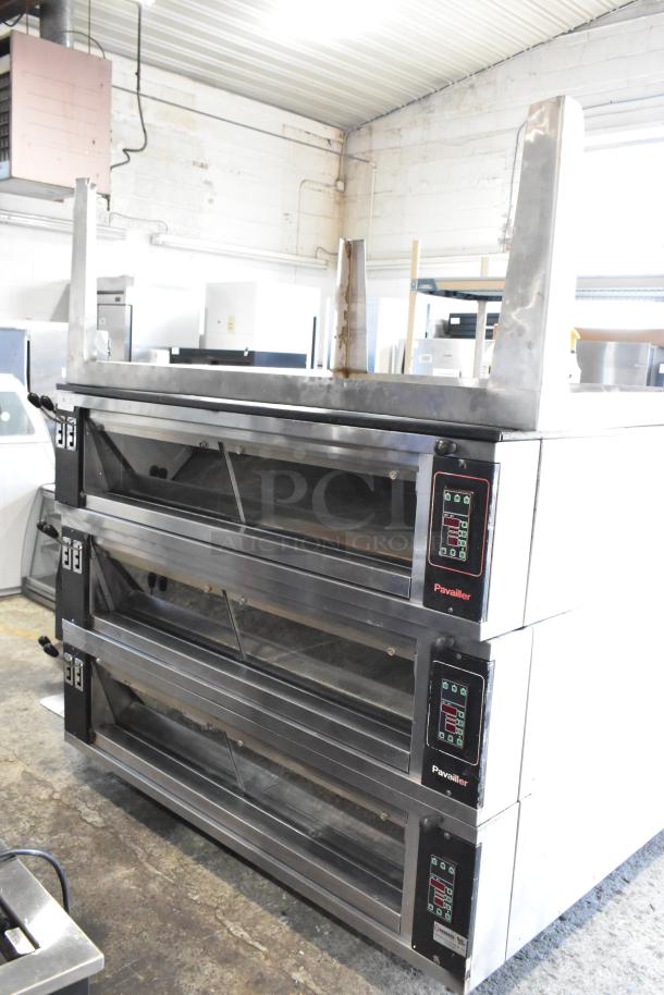 Stainless steel Pavailler electric single deck bakery/pizza ovens, 250V, 1-phase, excellent condition, ready for commercial use.
