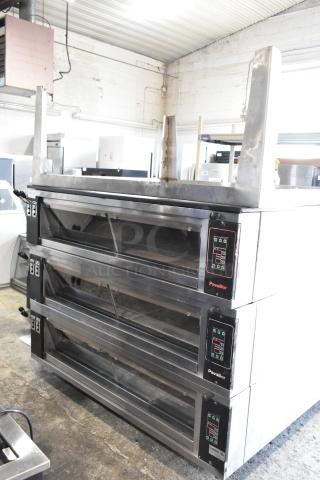 Stainless steel Pavailler electric single deck bakery/pizza ovens, 250V, 1-phase, excellent condition, ready for commercial use.