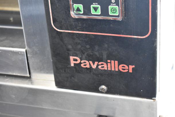 Pavailler stainless steel commercial oven, 250V, 1 phase. Features control panel with "Mute" and "Start" buttons.