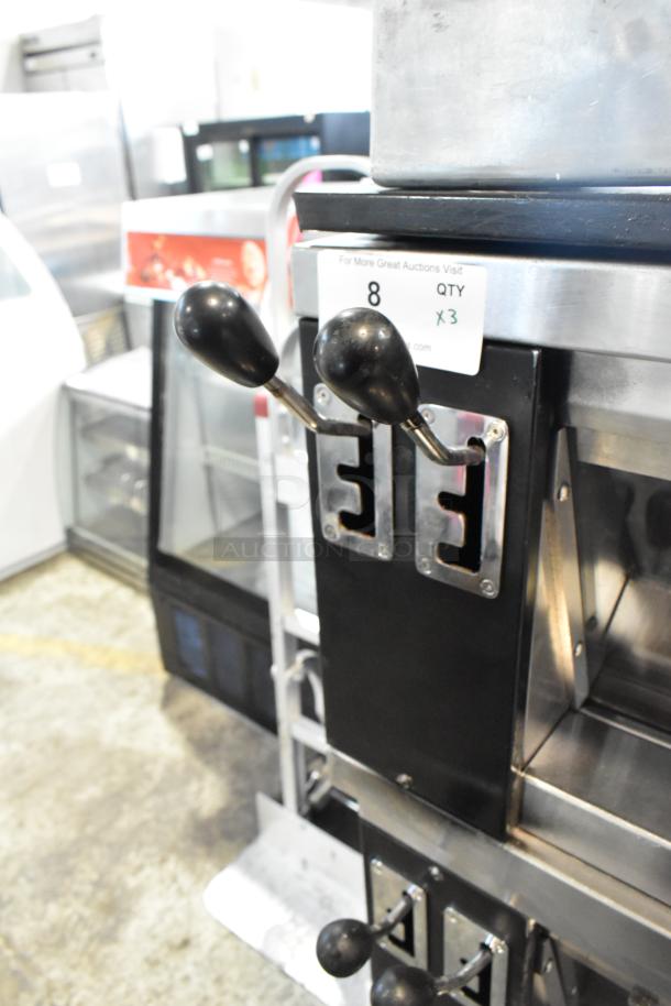 Pavailler stainless steel commercial electric single deck bakery/pizza ovens, 250V, 1 phase, with control handles, set of 3.