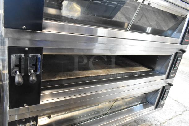 Pavailler stainless steel commercial electric single deck ovens, 250V, 1 phase, with digital controls and durable exterior.