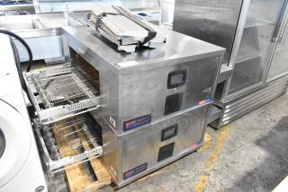 Two 2023 Middleby Marshall CTX DZ33T stainless steel conveyor pizza ovens on casters, 208V, 3/1 phase.