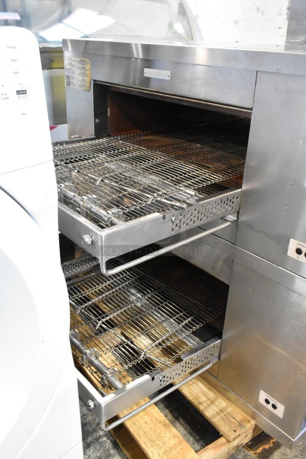 2023 Middleby Marshall CTX DZ33T stainless steel electric conveyor pizza oven on casters, 208V, 3/1 phase.
