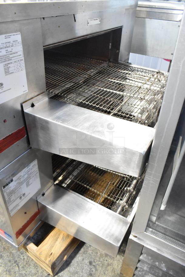 2023 Middleby Marshall CTX DZ33T stainless steel commercial electric conveyor pizza ovens with casters, 208 volts.