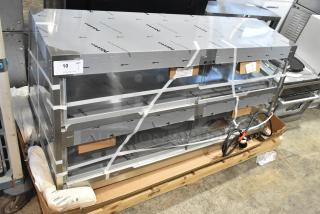 Brand new Hatco GRHD-4PD stainless steel heated display case, 58.5" wide, 120/208V, 1 phase, with protective wrapping.