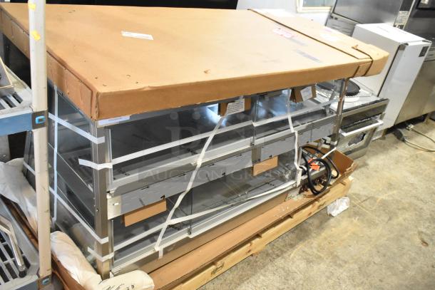 BRAND NEW SCRATCH AND DENT Hatco GRHD-4PD stainless steel heated display case, 58.5" countertop, 120/208V, 1 phase, boxed.