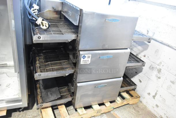 2017 Turbochef HhC2020 stainless steel rapid cook conveyor ovens, 208/240V, 3-phase, used condition. Asset ID 7712956751 visible.