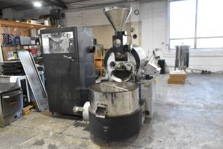US Roaster Corp commercial 23 kilo coffee bean roaster, natural gas powered, 208-230/460V, 3 phase, in industrial setting.