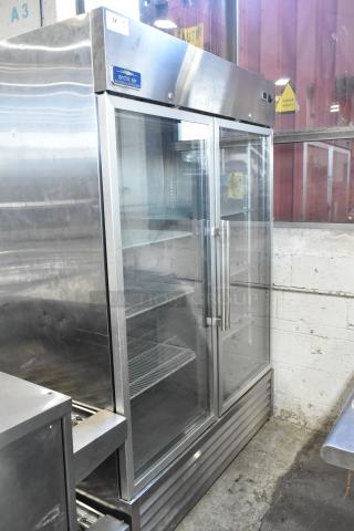 Arctic Air Stainless Steel Commercial 2-Door Cooler, glass doors, poly-coated racks, 115V, 1 phase, excellent condition.
