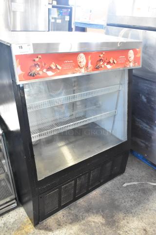 Master Bilt FTP-40 commercial deli display case, metal frame, 208/230V, 1 phase, with glass front and interior shelves.