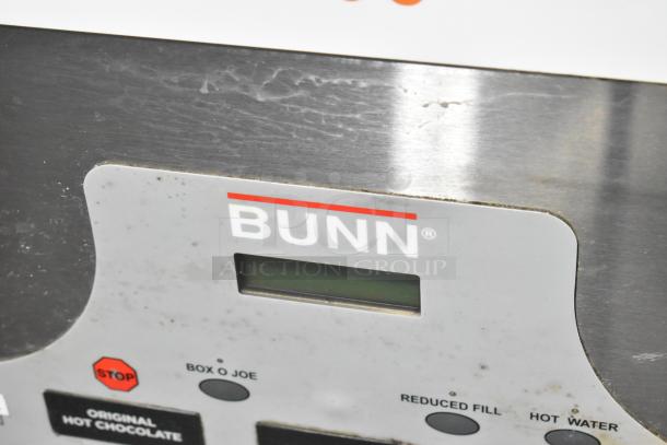 Bunn IMIX-5 stainless steel commercial cappuccino machine control panel, 120/208-240V, 1 Phase, with visible buttons and wear.
