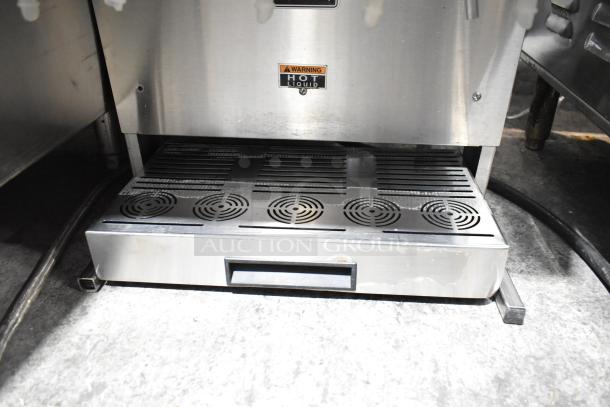 Bunn IMIX-5 stainless steel cappuccino machine, commercial countertop model with hot liquid warning. 120/208-240V, 1 phase.