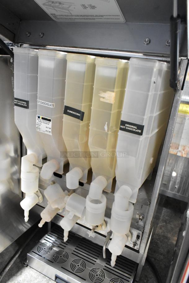 Bunn IMIX-5 stainless steel cappuccino machine, 120/208-240V, 1 phase; labeled compartments, indicating flavors, slight wear.
