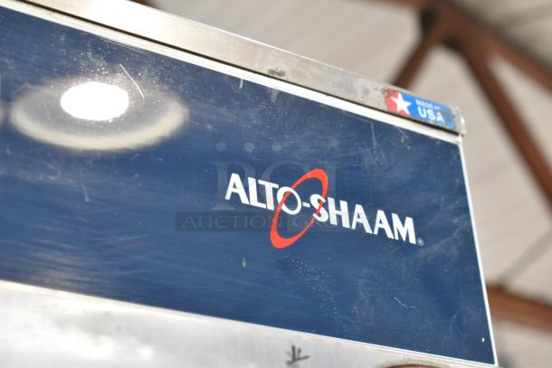 Alto Shaam 1200-UP stainless steel commercial holding cabinet, 16 pan capacity, Dutch doors, commercial casters.