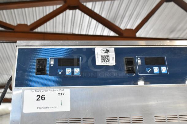 Alto Shaam 1200-UP stainless steel holding cabinet, 16 pan capacity, Dutch doors, commercial casters, 120V, 1 phase.