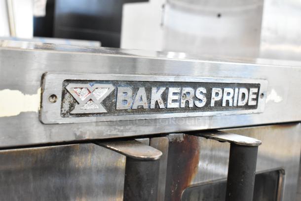 Bakers Pride BCO11G convection oven label, stainless steel, visible wear, commercial use, 60,000 BTU, natural gas.