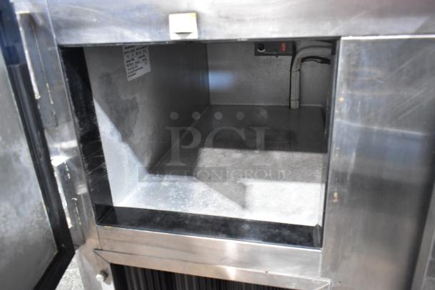 2017 Leader LB36S/C stainless steel 2-door undercounter cooler interior, commercial casters, single phase, 115V, maintained condition.