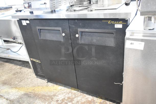 True TBB-24-48 commercial 2-door undercounter cooler, metal construction, 115 volts, 1 phase, visible brand logo.