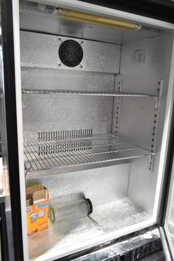 BBC138 Metal Mini Cooler Merchandiser, 115 Volts, 1 Phase, with shelves, interior fan, and light. Model BBC138.