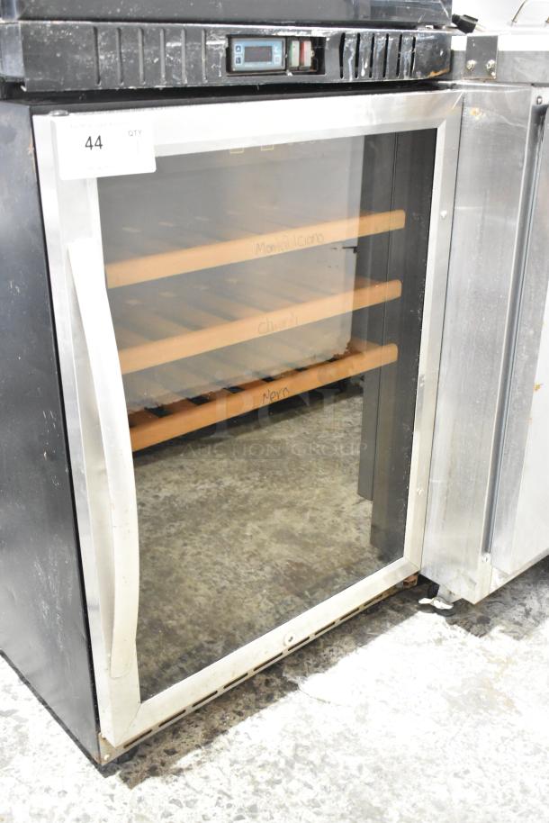 Eurodib USF-54S metal mini wine chiller, glass door, wooden racks, digital display, 115 Volts, 1 Phase, model USF-54S.