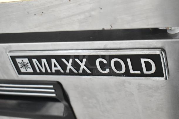 Maxx Cold MXCR29S stainless steel sandwich prep table, features commercial casters, 115 volts, 1 phase.
