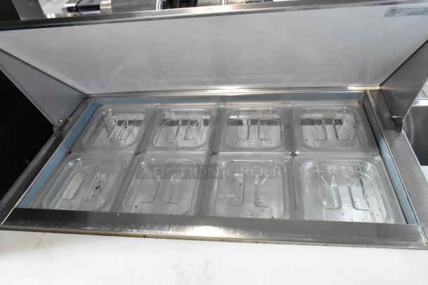 Maxx Cold MXCR29S stainless steel prep table with Bain Marie top, commercial casters, 115V, 1 Phase.