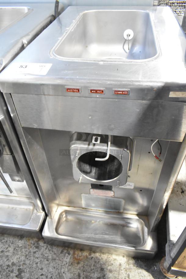 Taylor 340-27 stainless steel commercial frozen beverage machine, single flavor, 208-230V, 1 phase, visible control panel.