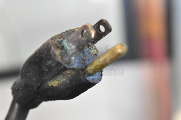 Damaged power plug with corrosion on a Vollrath JT1H Conveyor Toaster Oven. Requires repair or replacement.